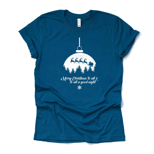 Christmas Tee, Christmas Ornament Merry Christmas To All Design on premium unisex shirt, 3 color choices, plus sizes available, great gift