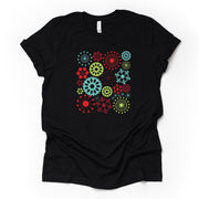 Christmas Tee, Unique Color Snowflakes, One of a Kind Neon Snowflakes design on premium unisex shirt, 2 color choices, plus sizes available