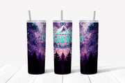 20 oz Skinny Tumbler, Camping Tumbler, Night Sky and Forest Camping Awaits, gift for camper, love to camp, 20 oz Stainless Steel Tumbler