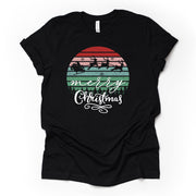 Christmas Tee, Retro Vintage Sunset Christmas with Santa Design on premium unisex shirt, 3 color choices, plus size