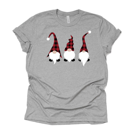 Christmas Gnomes, Cute Christmas Gnomes in Red Buffalo Plaid Design on premium Bella + Canvas unisex shirt, 3 color choices, plus sizes