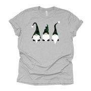 Christmas Gnomes, Cute Christmas Gnomes in Green Buffalo Plaid Design on premium Bella + Canvas unisex shirt, 3 color choices, plus sizes