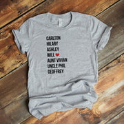 Custom Fresh Prince Character Shirt, Place a Heart Next To Your Favorite Character Design on premium unisex shirt, plus sizes available