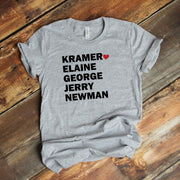 Custom Seinfield Character Shirt, Place Heart Next To Your Favorite Character Design on premium unisex tee, plus sizes available