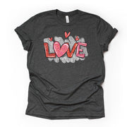 Valentine's Day Tee, Super Cute LOVE heart metallic look Design on premium unisex shirt, 2 color choices, 2X, 3X, 4X, plus sizes available
