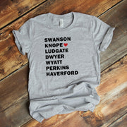 Custom Parks and Recreation Character Shirt, Place Heart Next To Your Favorite Character Design on premium unisex tee, plus sizes available