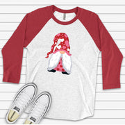 Valentine's Day Raglan, Cute Valentine's Day Gnome with Hearts Design on premium Raglan 3/4 sleeve shirt, plus size, 2X, 3X