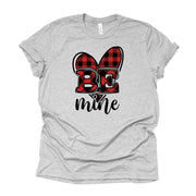 Valentine's Day Tee, Be Mine Heart in Red Buffalo Plaid Design on premium unisex shirt, 2 color choices, 2X, 3X, 4X, plus sizes available