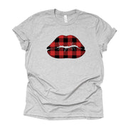 Valentine's Day Tee, Cute Red Buffalo Plaid Valentine Lip Design on premium unisex shirt, 2 color choices, 2X, 3X, 4X, plus sizes available