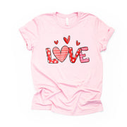 Valentine's Day Tee, Cute LOVE with Stripes and Polka Dots Design on premium unisex shirt, 2 color choices, 2X, 3X, 4X, plus sizes available