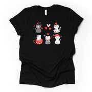 Valentine's Day Tee, Cute Valentine Cats and Hearts Design on premium unisex shirt, 2 color choices, 2X, 3X, 4X, plus sizes available