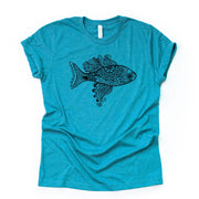Fish Zentangle, Fish Mandala, Super Cute Fish Mandala Design on premium Bella + Canvas unisex shirt, 2 color choices, plus sizes available
