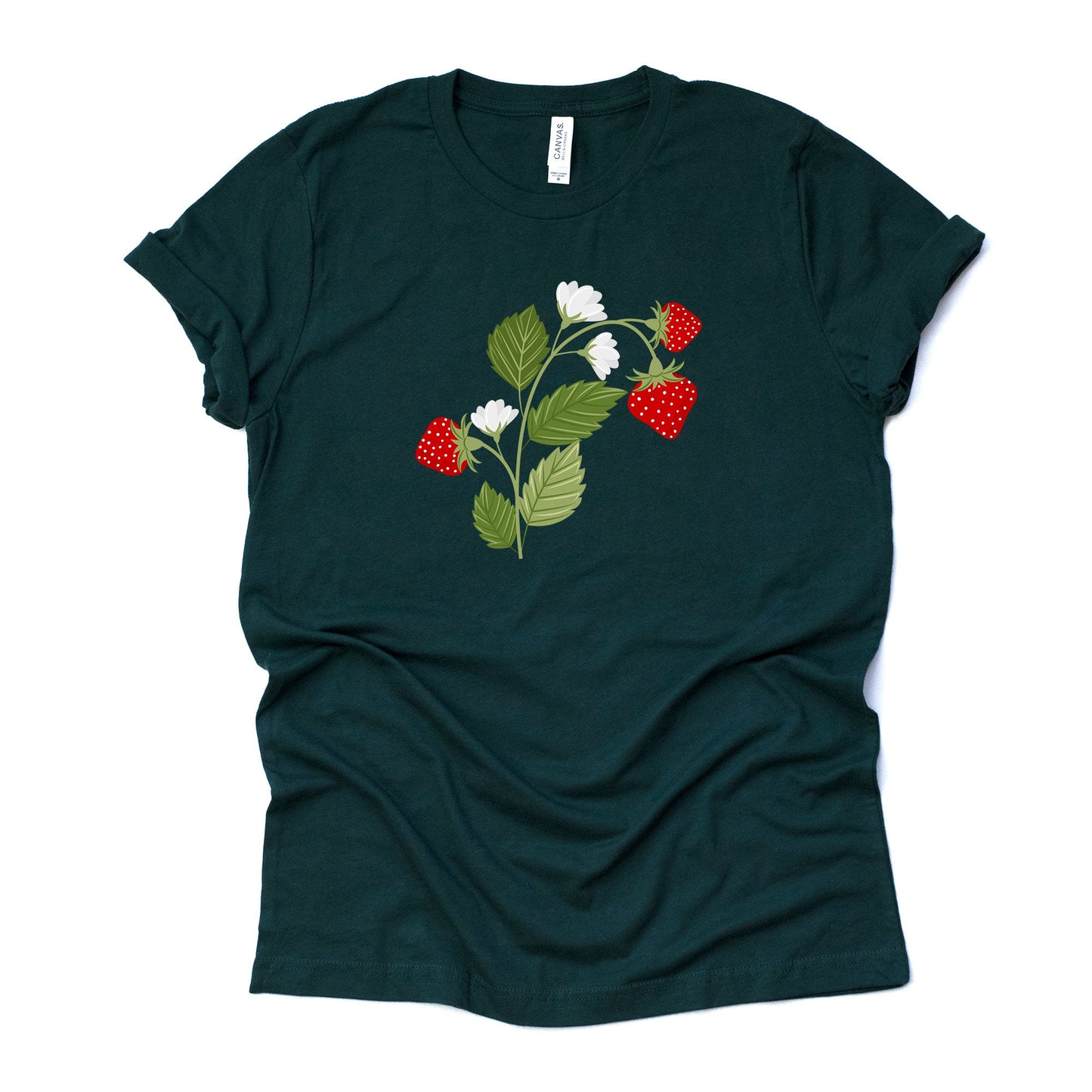 Springtime Tee, Cute Spring Strawberry Plant with Blooms Design on premium unisex shirt, 3 color choices, 2X, 3X, 4X, plus sizes available