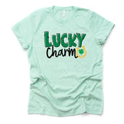 St Patrick's Day Tee, Lucky Charm Horseshoe St Patrick's Design on premium unisex tee, 2 color choices, 2X, 3X, 4X, plus sizes available