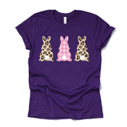 Easter Bunny Tee, Cute Three Bunny with Plaid and Leopard Design on premium unisex shirt, 2 color choices, 2X, 3X, 4X, plus sizes available