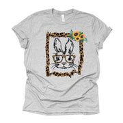 Easter Bunny Tee, Cute Bunny with Glasses and Leopard Design on premium unisex shirt, 2 color choices, 2X, 3X, 4X, plus sizes available