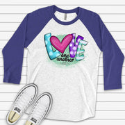 Valentine's Day Raglan, LOVE ONE ANOTHER Christian Valentine Design on premium Raglan 3/4 sleeve shirt, plus size, 2X, 3X