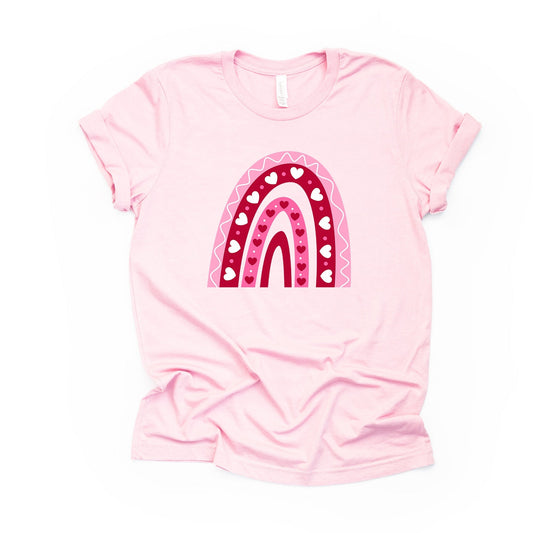 Valentine's Day Tee, Pink and Hearts Valentine's Rainbow Design on premium unisex shirt, 2 color choices, 2X, 3X, 4X, plus sizes available