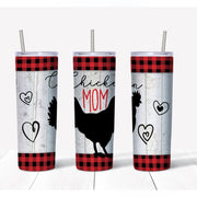 20 oz Skinny Tumbler, Cute Plaid Chicken Mom Tumbler, Buffalo Plaid and Barn Wood Tumbler, Chicken gift, 20 oz Stainless Steel Tumbler