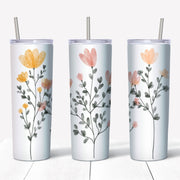 20 oz Skinny Tumbler, Pretty Pastel Flowers Tumbler, Floral Tumbler, Flowers on Tumbler, Gift for Mom, 20 oz Stainless Steel Tumbler