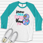 Snowman Raglan, Snow One Cuter Than Me Tie Dye Snowman Design on premium Raglan 3/4 sleeve shirt, plus size, 2X, 3X