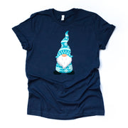Winter Gnome Tee, Winter Snow Gnome Dressed in Blue Design on premium unisex shirt, 2 color choices, 2X, 3X, 4X, plus sizes available