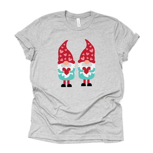 Valentine's Day Tee, Two Valentine Gnomes in Teal and Red Design on premium unisex shirt, 2 color choices, 2X, 3X, 4X, plus sizes available