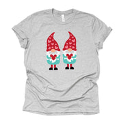 Valentine's Day Tee, Two Valentine Gnomes in Teal and Red Design on premium unisex shirt, 2 color choices, 2X, 3X, 4X, plus sizes available