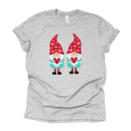Valentine's Day Tee, Two Valentine Gnomes in Teal and Red Design on premium unisex shirt, 2 color choices, 2X, 3X, 4X, plus sizes available