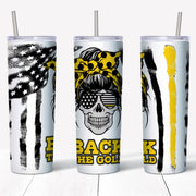 Messy Bun, American Flag Dispatcher Tumbler, Back The Gold Dispatcher Design,premium Bella + Canvas unisex shirt, Skinny tumbler, plus sizes