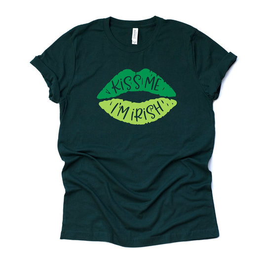 St Patricks Day, Cute Irish Green Lips, Kiss Me I'm Irish Lips Design, premium unisex tee, 2 color choices, 2X, 3X, 4X, plus sizes available