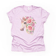 Unicorn Tee, Beautiful Pastel Unicorn with Flowers Design on premium Bella + Canvas unisex shirt, 2 color choices, plus sizes available