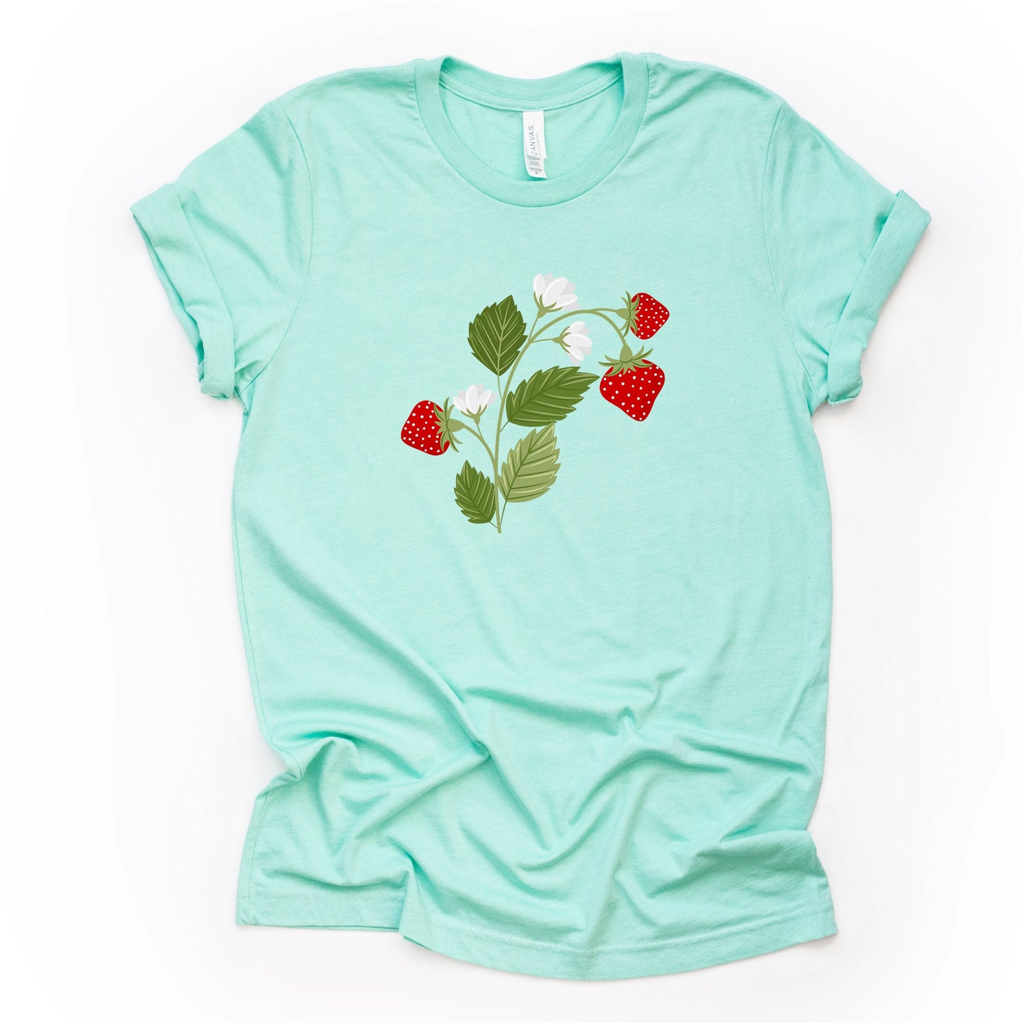 Springtime Tee, Cute Spring Strawberry Plant with Blooms Design on premium unisex shirt, 3 color choices, 2X, 3X, 4X, plus sizes available