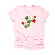 Springtime Tee, Cute Spring Strawberry Plant with Blooms Design on premium unisex shirt, 3 color choices, 2X, 3X, 4X, plus sizes available