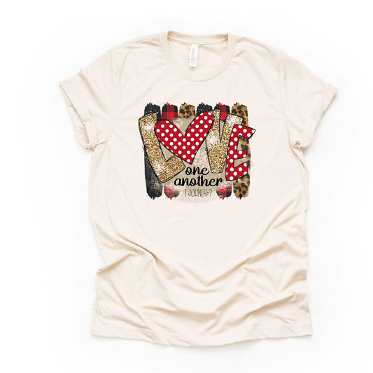 Valentine's Day, LOVE ONE ANOTHER Leopard and Polka Dot Design on premium unisex shirt, 2 color choices, 2X, 3X, 4X, plus sizes available