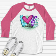 Valentine's Day Raglan, LOVE ONE ANOTHER Christian Valentine Design on premium Raglan 3/4 sleeve shirt, plus size, 2X, 3X