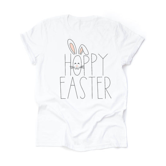 Easter Tee, Simple Hoppy Easter with Bunny Ears Design, premium unisex shirt, 2 color choices, 2X, 3X, 4X, plus sizes available