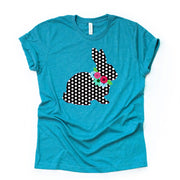 Easter Tee, Cute Black and White Polka Dot Bunny with Flower Design, premium unisex shirt, 2 color choices, 2X, 3X, 4X, plus sizes available