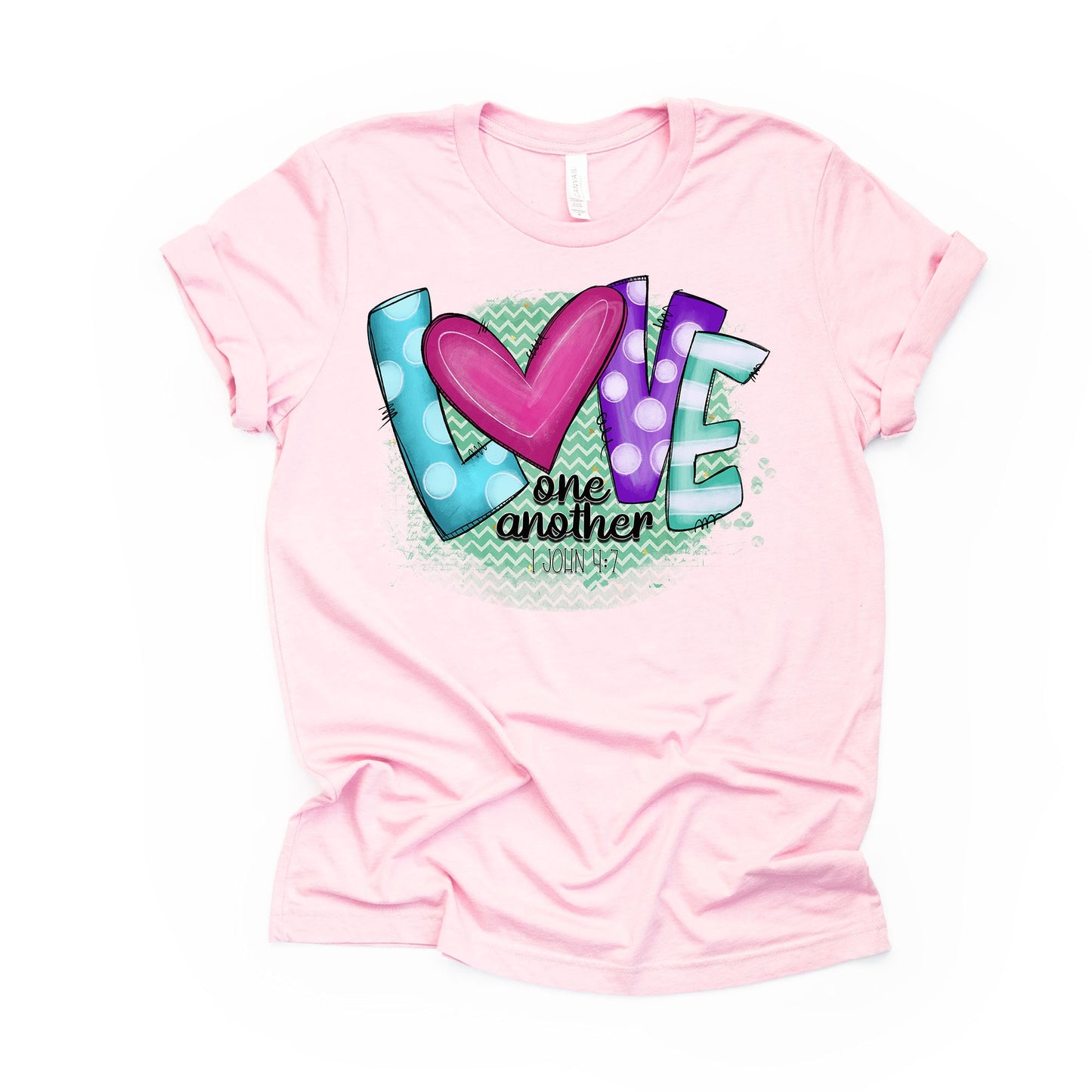 Valentine's Day Tee, LOVE One Another with Pink Heart Design on premium unisex shirt, 3 color choices, 2X, 3X, 4X, plus sizes available
