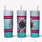 20 oz Skinny Tumbler, Teal Gradient Tumbler, Tie Dye Sunflower Tumbler, Sunflower Tumbler, Tie Dye Tumbler, 20 oz Stainless Steel Tumbler