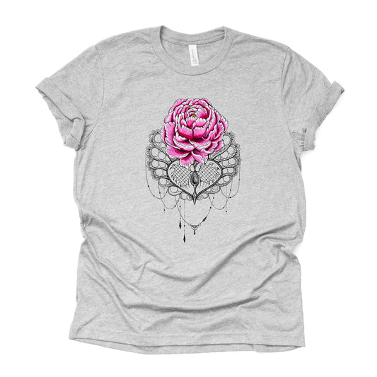 Gorgeous Pink Rose and Mandala, Watercolor Pink Rose, Mandala Design on premium unisex shirt, 2 color choices, 2X, 3X, 4X, plus sizes