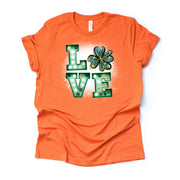 Love Marquee Sign St Patrick's Day and Clover, Bleach Affect Design, premium unisex tee, 2 color choices, 2X, 3X, 4X, plus sizes available