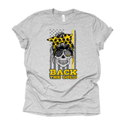 Messy Bun, American Flag Dispatcher Tumbler, Back The Gold Dispatcher Design,premium Bella + Canvas unisex shirt, Skinny tumbler, plus sizes