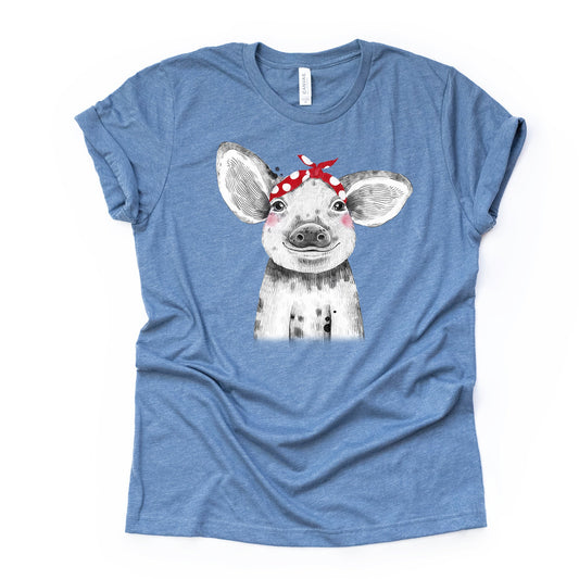 Cute Pig Shirt, Baby Pig with Red Bandana on Head on premium unisex shirt, 2 color choices, 2X, 3X, 4X, plus sizes available