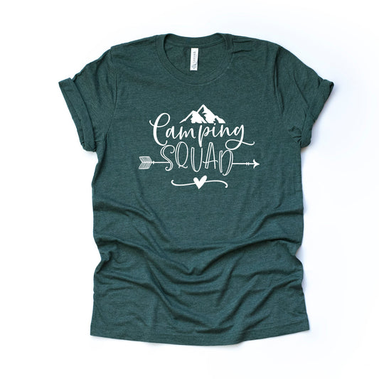 Camping and Hiking, Camping Squad, Family or Group Camping Trip Design on premium Bella + Canvas unisex shirt, 3 color choices, plus sizes