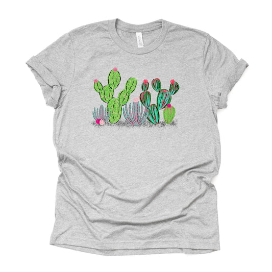 Cactus & Succulent Tee, Cute Cacti Southwest Design, premium Bella + Canvas unisex shirt, 3 color choices, 2X, 3X, 4X, plus sizes available