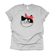 Super Cute Black and White Cat with Red Bow, Cat Winking Design, premium Bella + Canvas unisex shirt, 2 color choices, plus sizes available