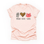 Cat Shirt, Peace, Love, Cats, PEACE LOVE CATS paw print design on premium unisex shirt, 2 color choices, 2X, 3X, 4X, plus sizes available