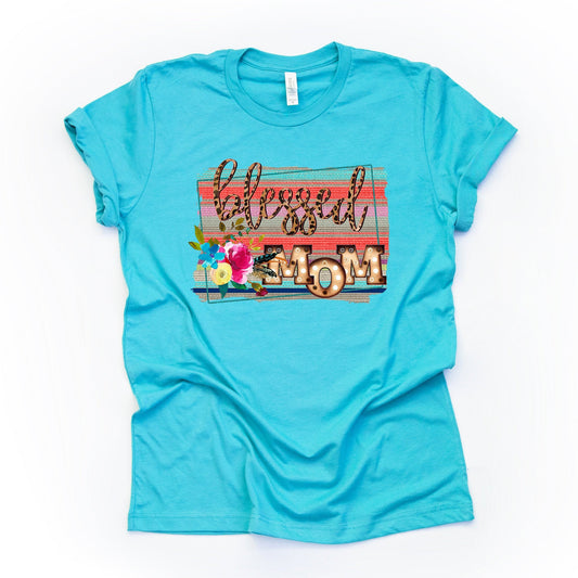 Blessed Mom Serape, Mom Marquee Sign, Gift for Mom, Mom Design on premium unisex shirt, 2 color choices, 2X, 3X, 4X, plus sizes available