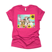 Super Fun Farm Animals Tee, Cow, Llama and Goat Sunflowers Design on premium unisex shirt, 2 color choices, 2X, 3X, 4X, plus sizes available